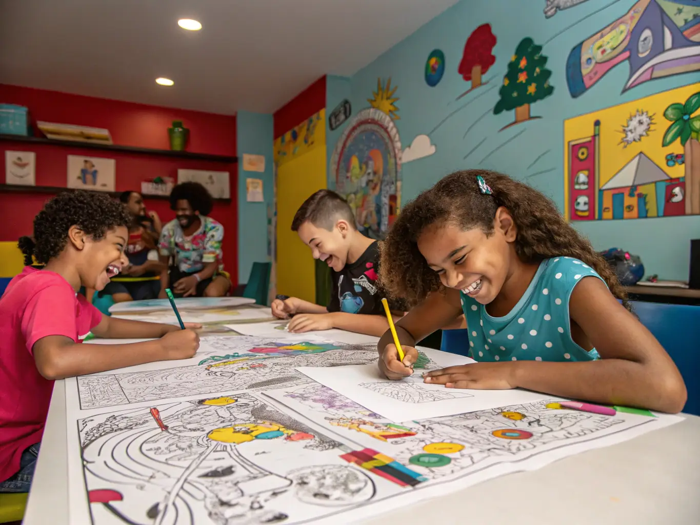 A heartwarming picture of children and seniors participating in an intergenerational art project, fostering creativity and connection through shared artistic experiences.