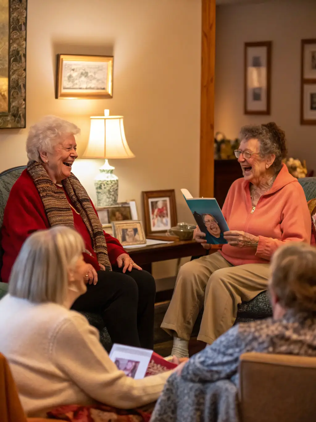 A heartwarming image of an intergenerational group participating in a storytelling session, with elders sharing traditional stories and younger participants actively listening and engaging.